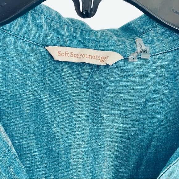 Soft Surroundings Shirt Dress
Size M Turquoise Blue
Chambray Lagenlook Tunic - Picture 8 of 11